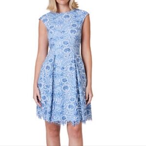 Jessica Howard Floral Lace Fit And Flare Blue Dress W/Pockets, Sz. 12.